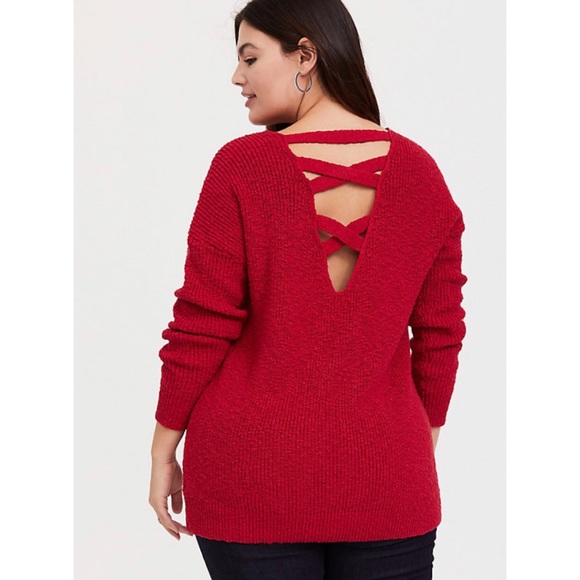 torrid Sweaters - Torrid Red Crisscross Back Tunic Sweater